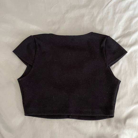 MOTEL ROCKS Black Ribbed Crop Top - Picture 2 of 3